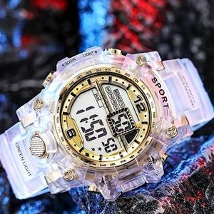 Unisex LED Digital Gold Watch Outdoor Sports Electronic Shock Resistant New